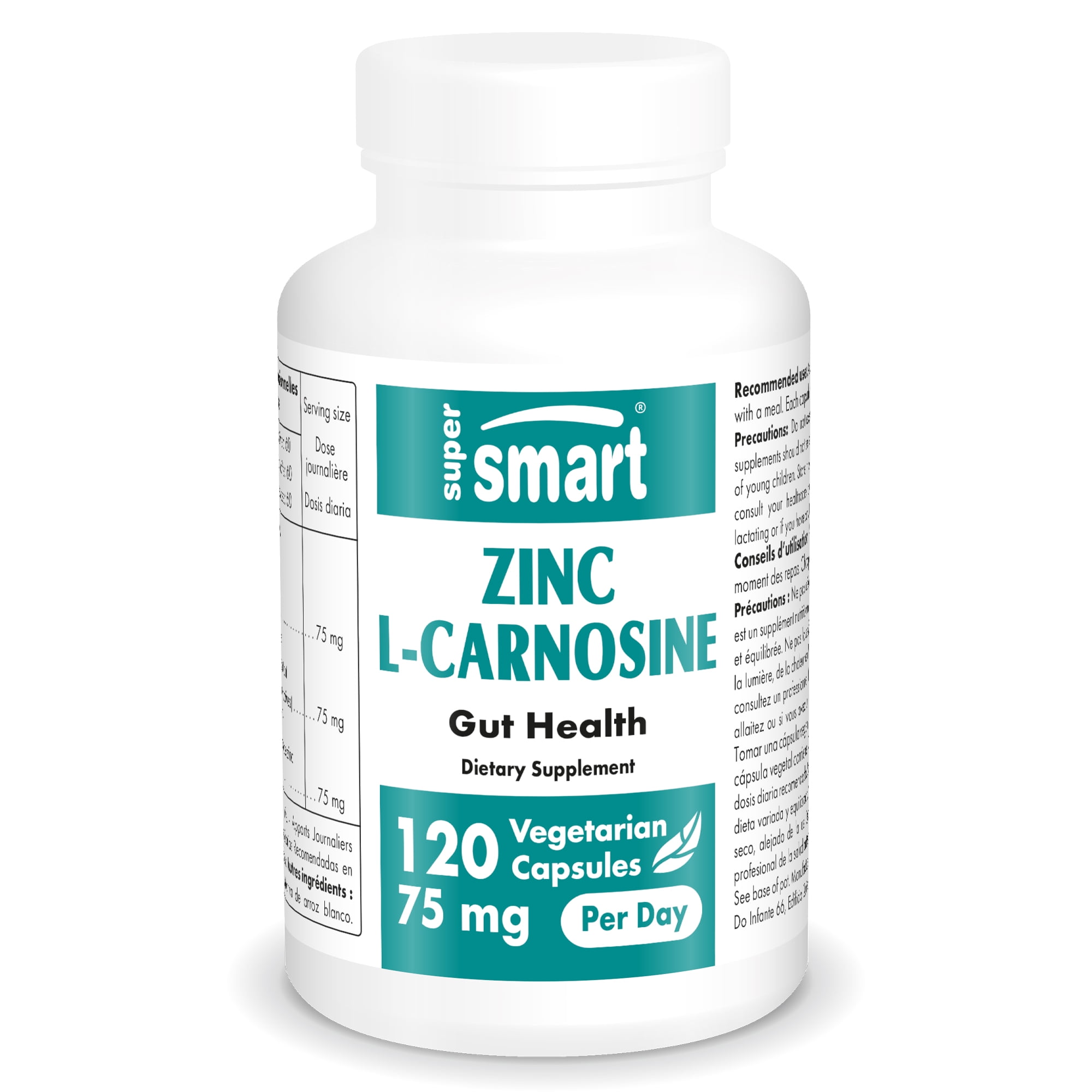 Supersmart - Zinc L-Carnosine 75mg per Day (Zinc Carnosine) - GI Tract  Support - Gut Restore & Digestive Health - Acid Reflux Relief