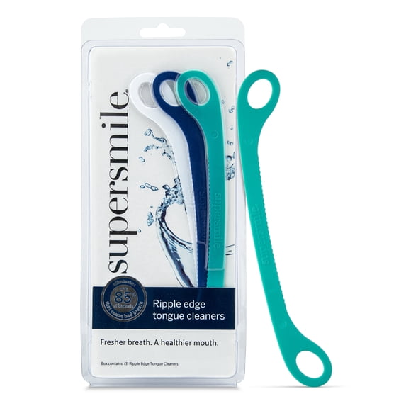 Supersmile Ripple Edge Tongue Cleaner, Ergonomic Reusable Scraper, 3 Pack