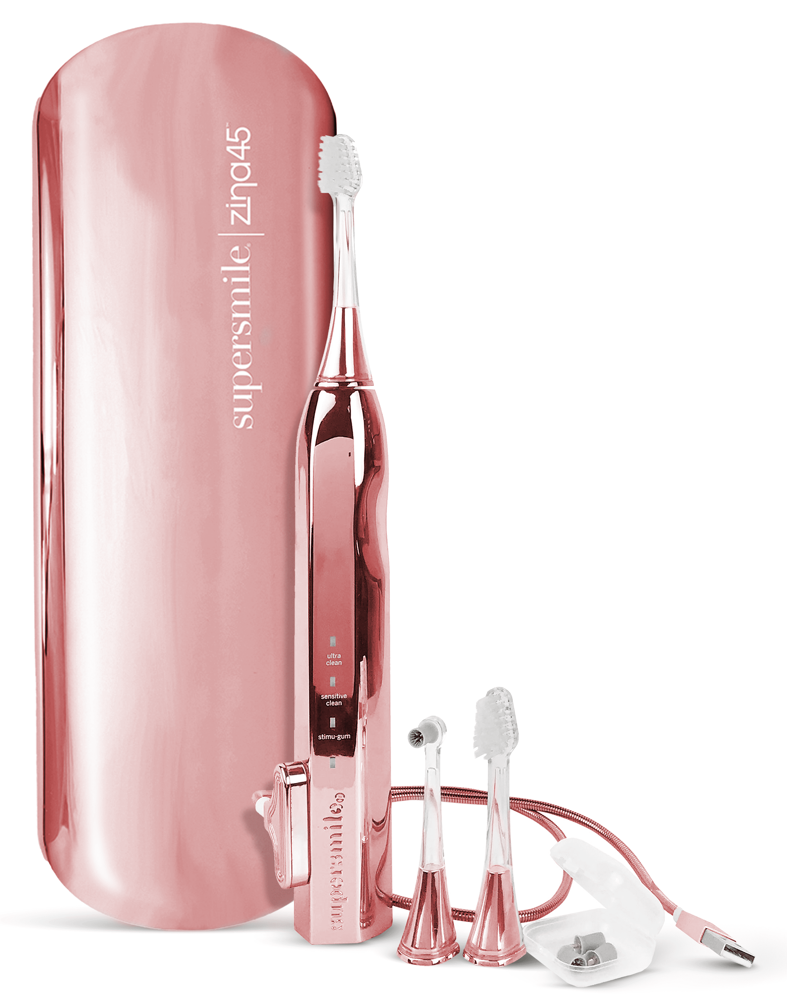 Supersmile Zina45 Deluxe Sonic Pulse Electric Toothbrush with Patented 45° Soft Bristles, USB Rechargeable Whitening Polishing Head and Travel Case for Adults & Children
