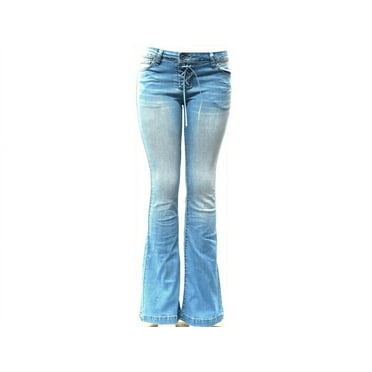 Jack David Women's Juniors 70s Trendy Sexy Flared Mid Waist Fitted Bell Bottom Denim Jeans