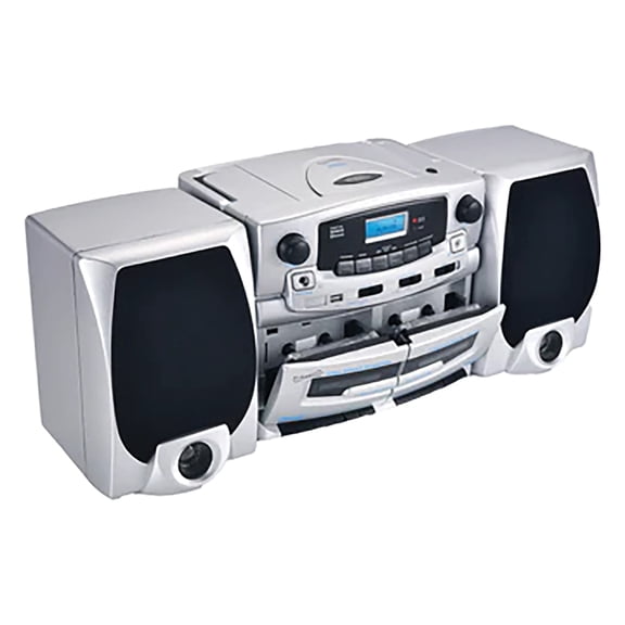 Supersonic 21-Watt Bluetooth Home Stereo System with Detachable Speakers, CD/Dual-Cassette Players, FM Radio, Mic Input, and Remote
