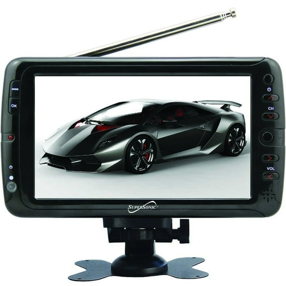 Supersonic SC-195 7-Inch Widescreen LCD TV with Digital Tuner, USB/SD, Rechargeable Battery, Antenna, Remote Control, AC/DC Compatibility - Ideal for Kitchen, RV, and On-the-Go Entertainment