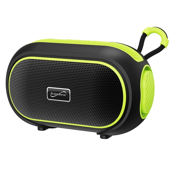 Supersonic 7-Watt-RMS VIBE!! DOCK Portable Bluetooth Rechargeable Speaker with Phone Holder, TWS, FM, USB/microSD Inputs, Strap (Green)