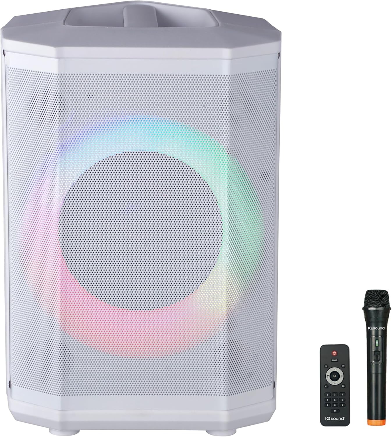 Supersonic IQ Sound IQ-6708DJBT 8 Portable Bluetooth Speaker, TWS, LED Light Show, FM Radio, Mic & Remote, White