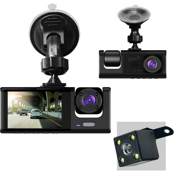 Supersonic RoadEYEpro HD Dash Cam FHD 1080p Front+Cabin+Rear, Night Vision, G-Sensor, GPS, Loop Recording, 32GB SD, SC-580DC