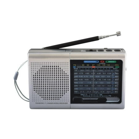 Supersonic SC-1080BT- SLV 9-Band Rechargeable Bluetooth Radio with USB/SD Card Input (Silver)