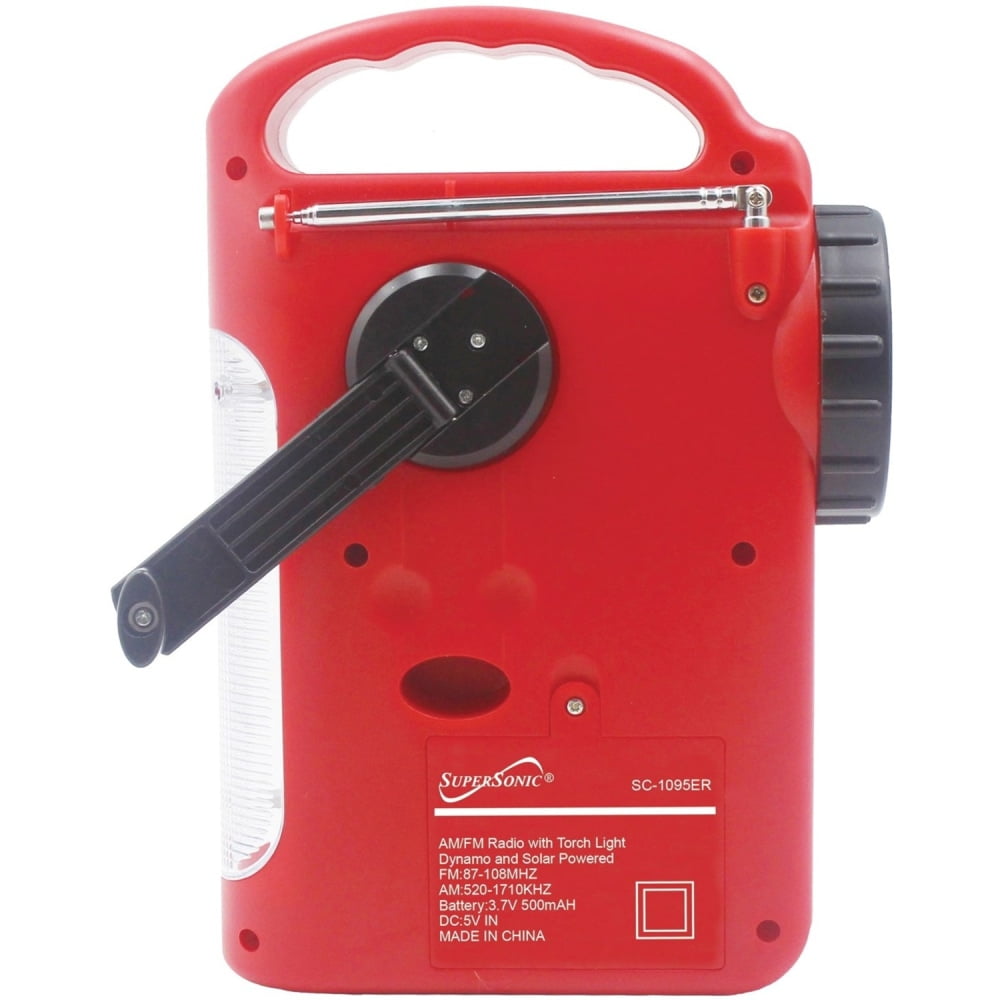 Supersonic SC-1095ER Emergency Solar/Hand Crank Radio w/ Flashlight, 3 Power Supplies, Emergency Lantern, Speaker, AM/FM Radio, Solar Panel, Hand Generator, SOS Alarm, Phone Charger, 3xAA Compatible