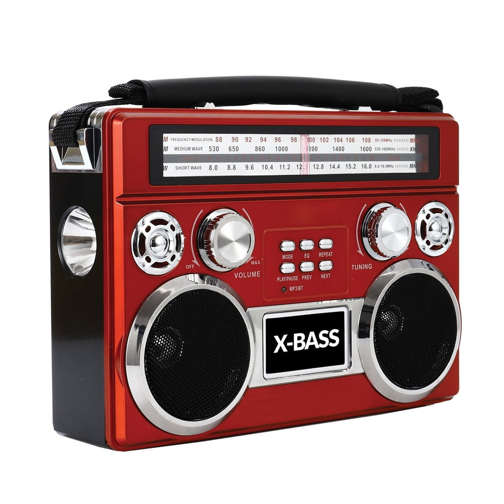 Supersonic SC-1097BT-RED Portable AM/FM 3-Band Rechargeable