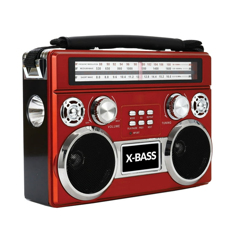 Supersonic SC-1097BT-RED Portable AM/FM 3-Band Rechargeable