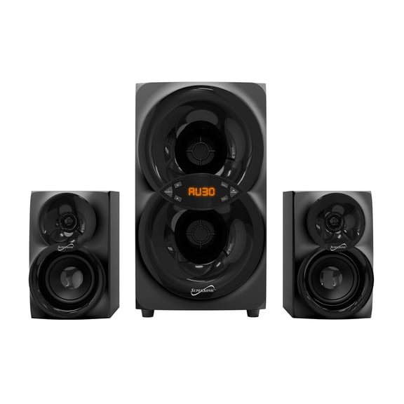 Supersonic 30-Watt-RMS Bluetooth SC-1136BT 2.1 Multimedia Speaker System with Two 3-In. Speakers, 5-In. Subwoofer, FM Radio, USB/Aux, and Remote