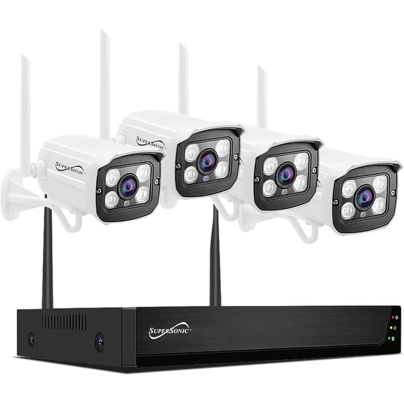 Supersonic SC-5005NVR 8-Channel HD Wireless Security Camera System, 4x 1080P WiFi Cameras, Two-Way Audio, Night Vision