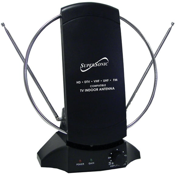 Supersonic SC-605 HDTV Digital Amplified Indoor Antenna, Supports 1080p/1080i/720p Broadcast, Receives Free Local Digital & Analog TV Signals, Noise Reduction, FM Reception, Range up to 40 Miles