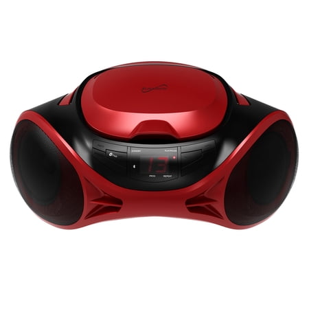Supersonic 3-Watt-RMS Portable Bluetooth CD Music System with Built-in Speakers, CD Player, AM/FM Radio, and Aux, Dual Power, SC-726BT , Red
