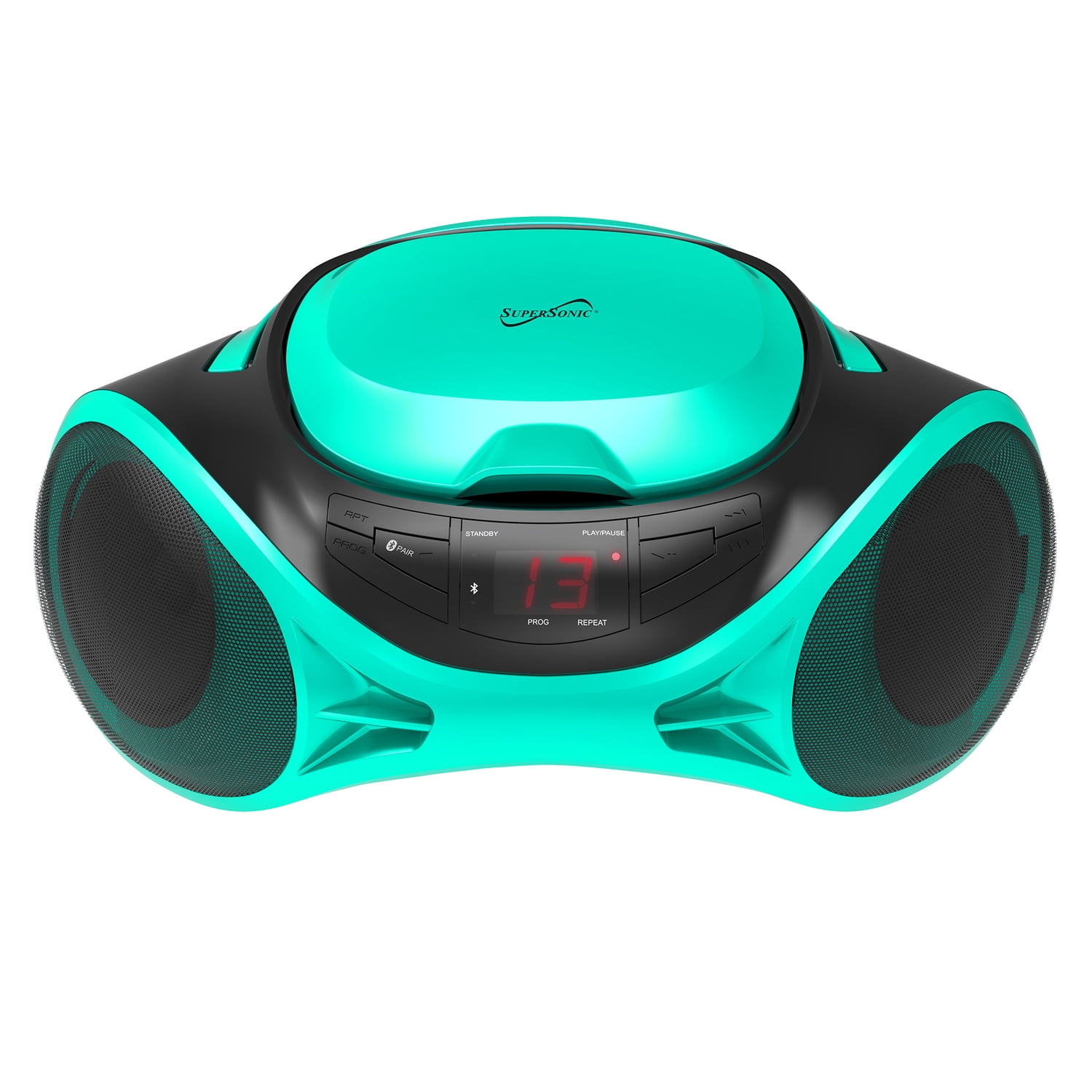 Supersonic 3-Watt-RMS Portable Bluetooth CD Music System with Built-in Speakers, CD Player, AM/FM Radio, and Aux, Dual Power, SC-726BT (Teal)