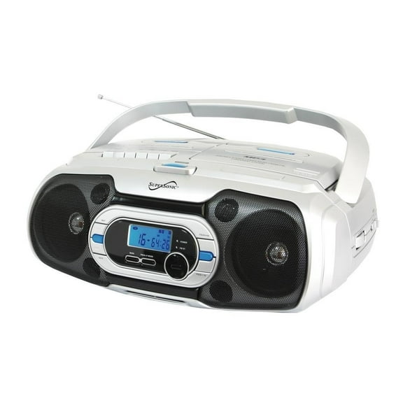 Supersonic SC-729BT Top Loading Programmable MP3/CD Boombox Player, Bluetooth, Cassette Recorder, FM Radio, USB/Aux Input, LCD Display, Rod Antenna, Bass Boost, Dual Voltage, Battery Option
