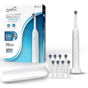 Supersonic TB-1000 Sonic Zoom+ Advanced Rotating Electric Toothbrush 8,800 OPM 3 Modes 6 Brush Heads Wireless Charging Travel Case White