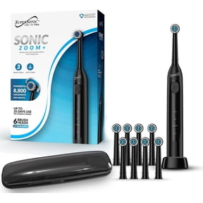 Supersonic TB-1000 Sonic Zoom+ Advanced Rotating Electric Toothbrush, 8,800 OPM, Wireless Charging, 6 Brush Heads, 3 Mod