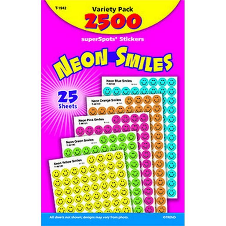 SuperSpots and SuperShapes Sticker Variety Packs, Neon Smiles, Assorted Colors, 2,500/Pack SuperSpots and SuperShapes Sticker Variety Packs, Neon Smiles, Assorted Colors, 2,500/Pack