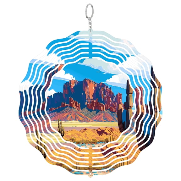 Superstition Mountains Arizona 3D Wind Spinner Stainless Steel Hanging Ornament Garden Decor Southwest Gift