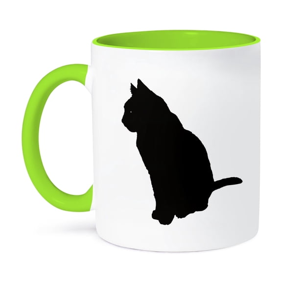 3drose, Superstitious Black Cat Silhouette Vector, 11oz Two-tone Green Mug
