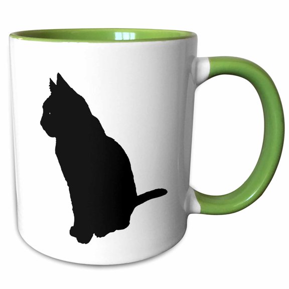 3drose, Superstitious Black Cat Silhouette Vector, 11oz Two-tone Green Mug