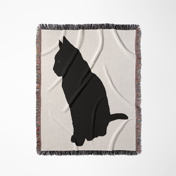 Superstitious Black Cat Silhouette Vector, Woven Blanket