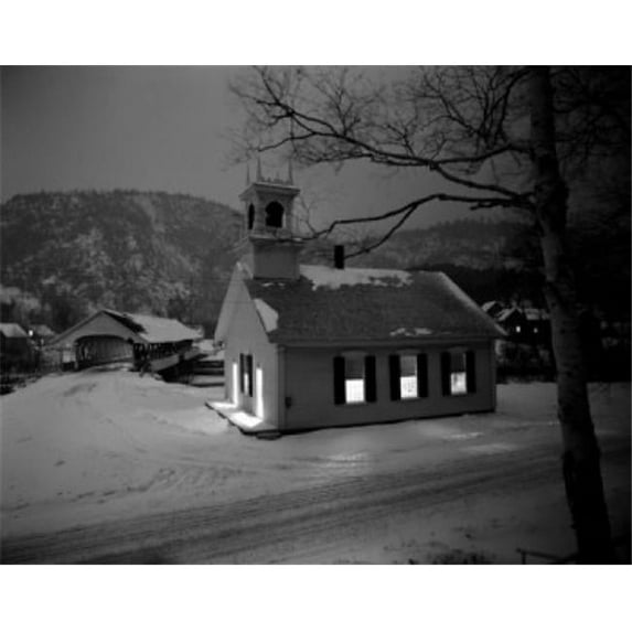 Superstock SAL255424056LARGE USA New Hampshire Stark Church & Covered Bridge At Night Poster Print, 24 x 36 - Large
