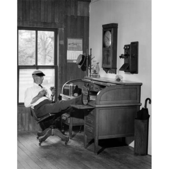 Superstock SAL25548290 Senior Man Sitting with Feet On Desk Poster Print, 18 x 24