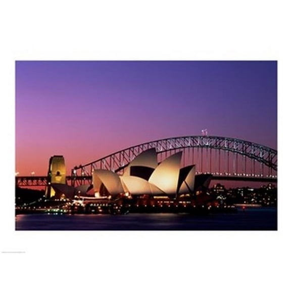 Superstock SAL4423117B Opera House Lit Up At Night Sydney Opera House Sydney Harbor Bridge Sydney Australia Poster Print, 24 x 18