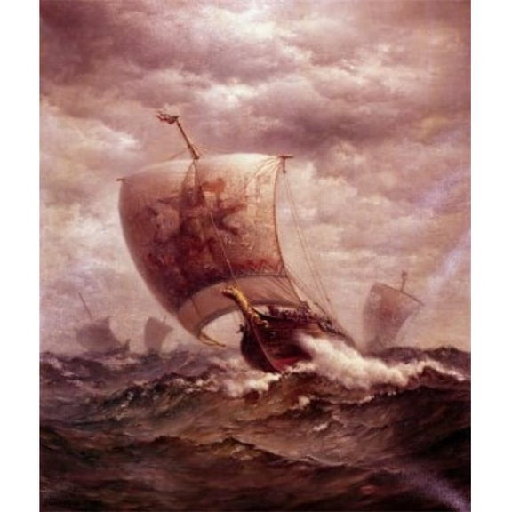 Superstock SAL900129452LARGE Viking Ships At Sea James Gale Tyler, 1855-1931 American Poster Print, 24 x 36 - Large
