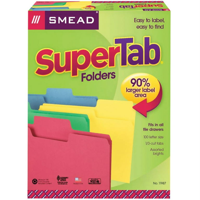 SuperTab Colored File Folders, 1/3-Cut Tabs: Assorted, Letter Size, 0.75 SuperTab Colored File Folders, 1/3-Cut Tabs: Assorted, Letter Size, 0.75