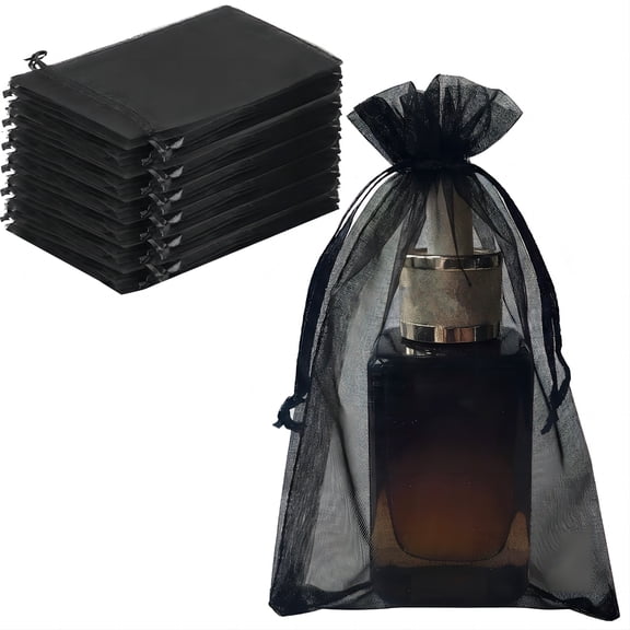 Supertina Sheer Organza Bags with Drawstring Great for Party Wedding Favor Gift, 4x6 inch, 100 Count (Black)