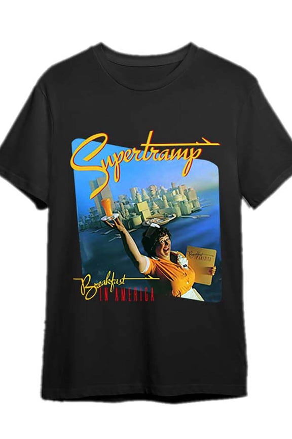 Supertramp Shirt Breakfast In America Rock Band Legend shirt 337830 funny Men'S Short Sleeve Graphic T-shirt Collection black PR