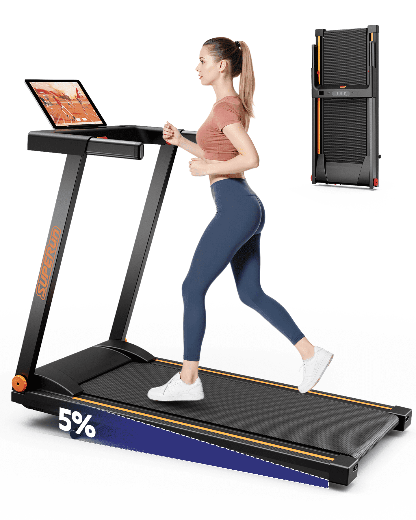 Superun 4-in-1 Foldable Treadmill with Incline, 300 LBS Capacity Running Treadmills for Home Small Spaces with Handles, 3.0 HP Folding Treadmill with Smart APP