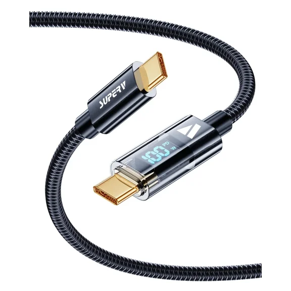 Superv Usb C To C Charger Cable Transparent Data 0.98Ft/30Cm, Black