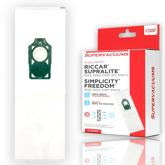 Supervacuums Deluxe Hepa Vacuum Bags for Riccar Supralite R10S, R10D, R10P,  R10SAND