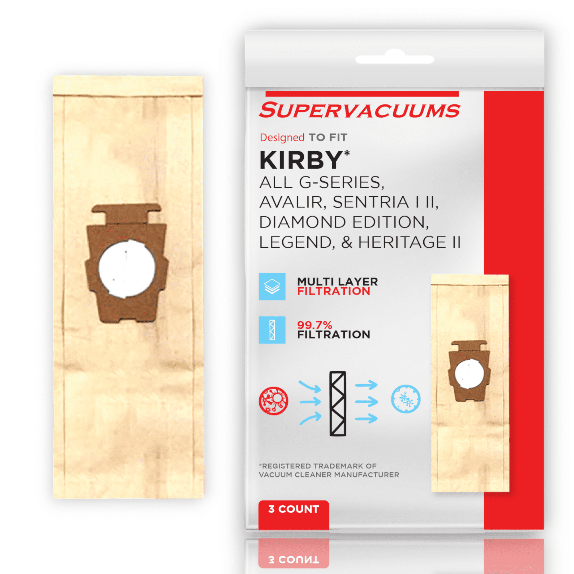 Supervacuums Micro Filtration Paper Vacuum Bags for Kirby Upright ...