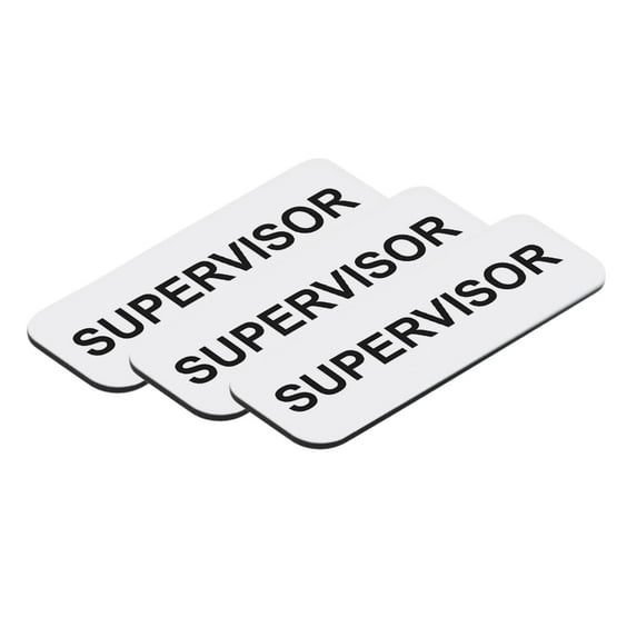 Supervisor 1 x 3" Name Tag, White (3 Pack)
