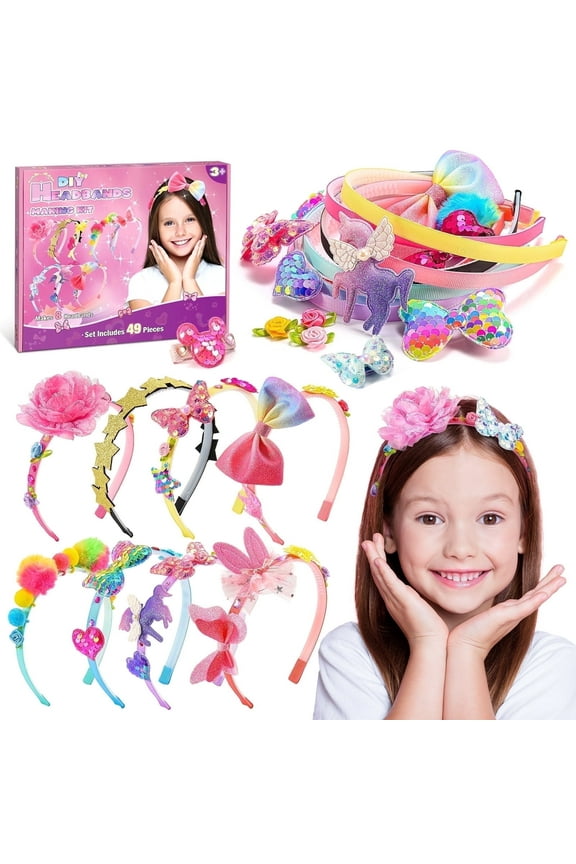 DIY Headbands Making Kit for Girls, Hair Accessories Set for Girls 8-12, Arts and Crafts for Kids Ages 4-6, Birthday Gifts for 6 7 8 9 10 Year Old Girls