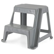 Superwum 16-Inch Tall Plastic 2 Step Stool, Portable Dual Step Ladder Foot Stool for Kitchen, Bathroom, Bedroom, and Garage, Gray