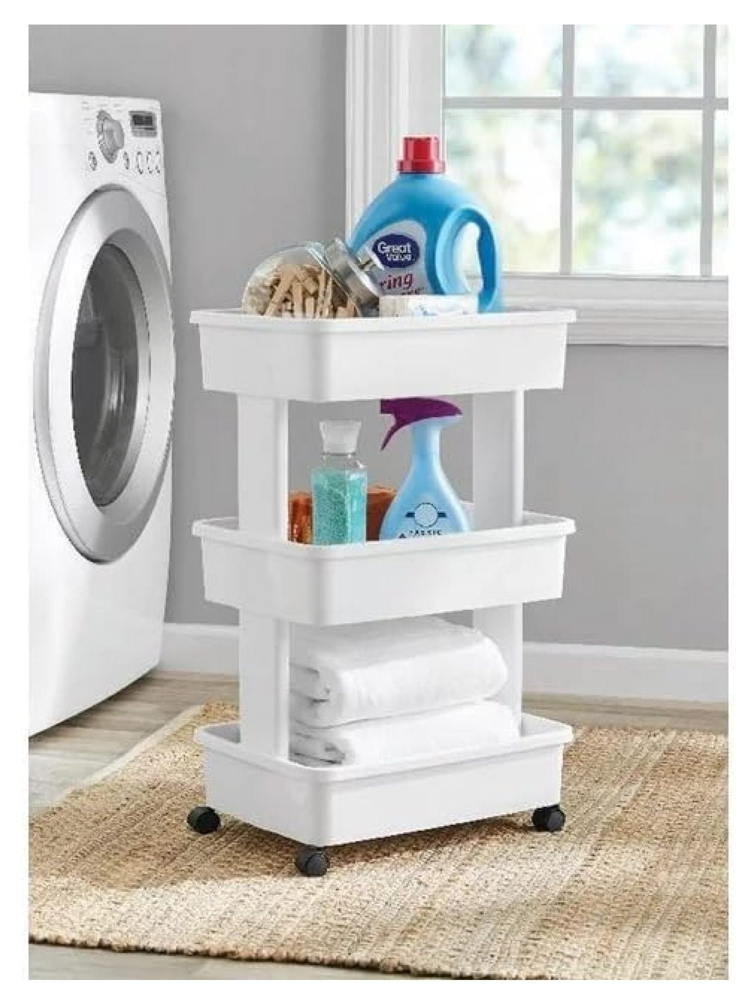 Superwum 3Tier Utility Cart Laundry Room Organization Mobile Shelving