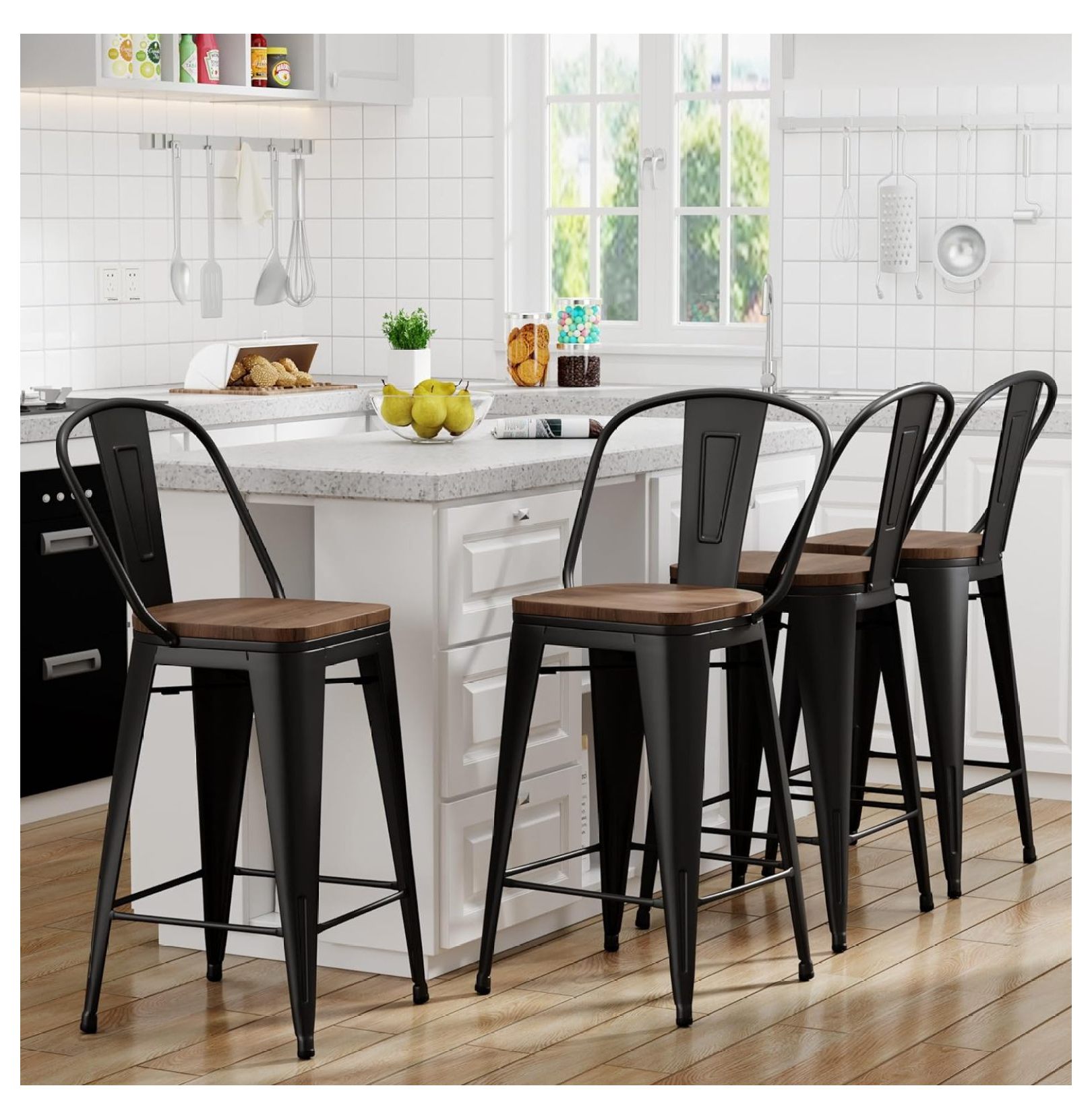 Superwum 30 inch Metal Bar Stools Set of 4 Bar Height Stools Kitchen