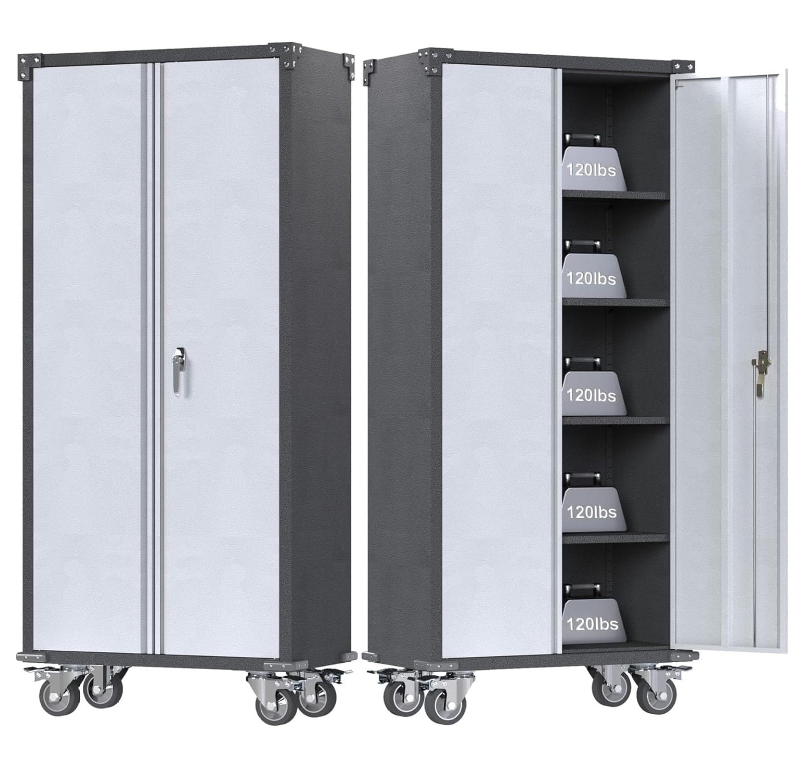 Superwum 71" Metal Storage with Wheels,Garage Storage with Locking Doors and 4
