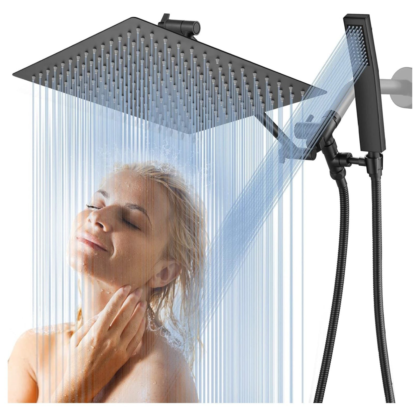 Superwum All Metal Dual Shower Head Combo 12" Rainfall Shower Head
