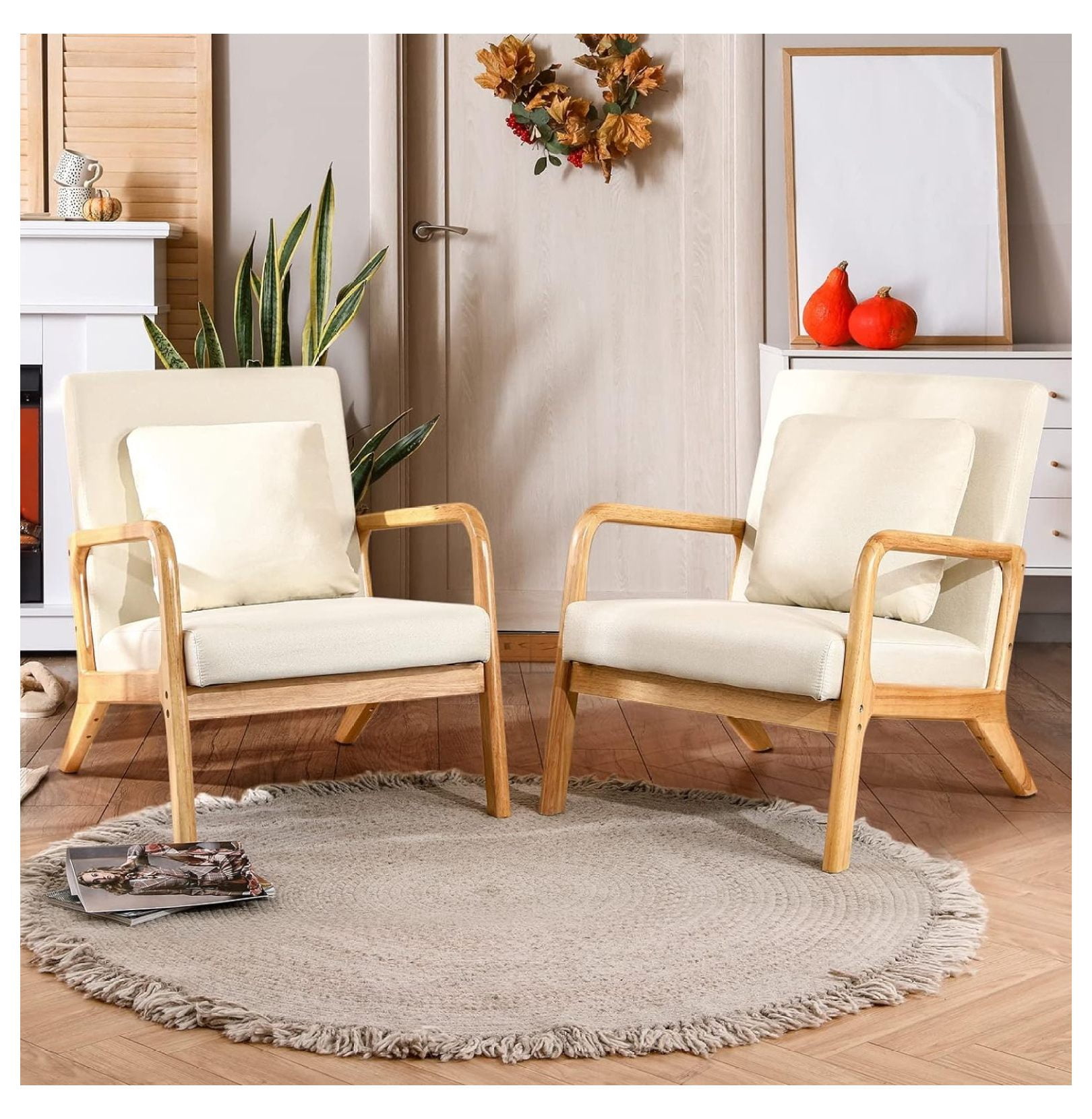 WQSLHX Velvet Accent Chairs Set Of 2 - Modern Wingback Armchairs For Living Room With Gold Legs & Pillow