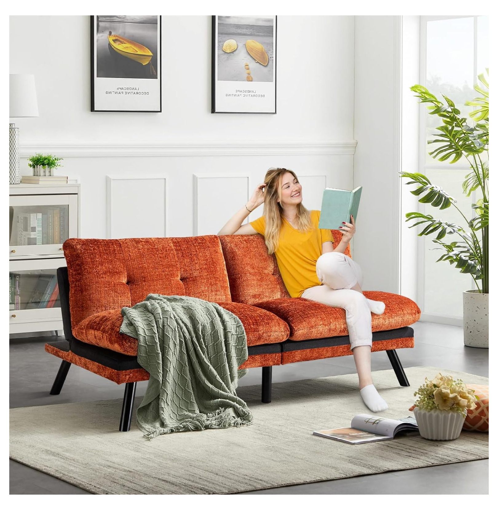 Superwum Convertible Comfy Futon Sofa Bed, 72" L Sleeper Couch with