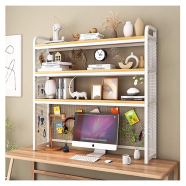 Wooden Desktop Storage Rack - 43.3 Inch Tall Bookshelf, Pegboard Organizer For Desk, Dorm, Office, Multi-Purpose Shelving