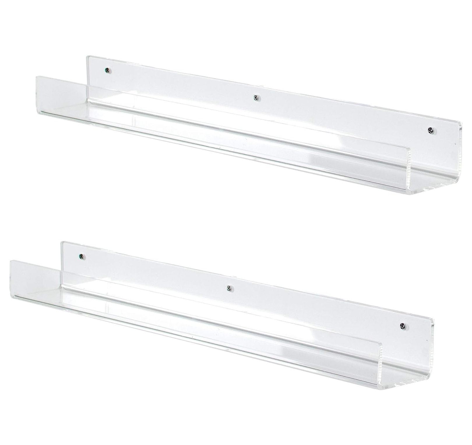 Clear Acrylic 24" Wall-Mounted Floating Bookshelves, Set of 2