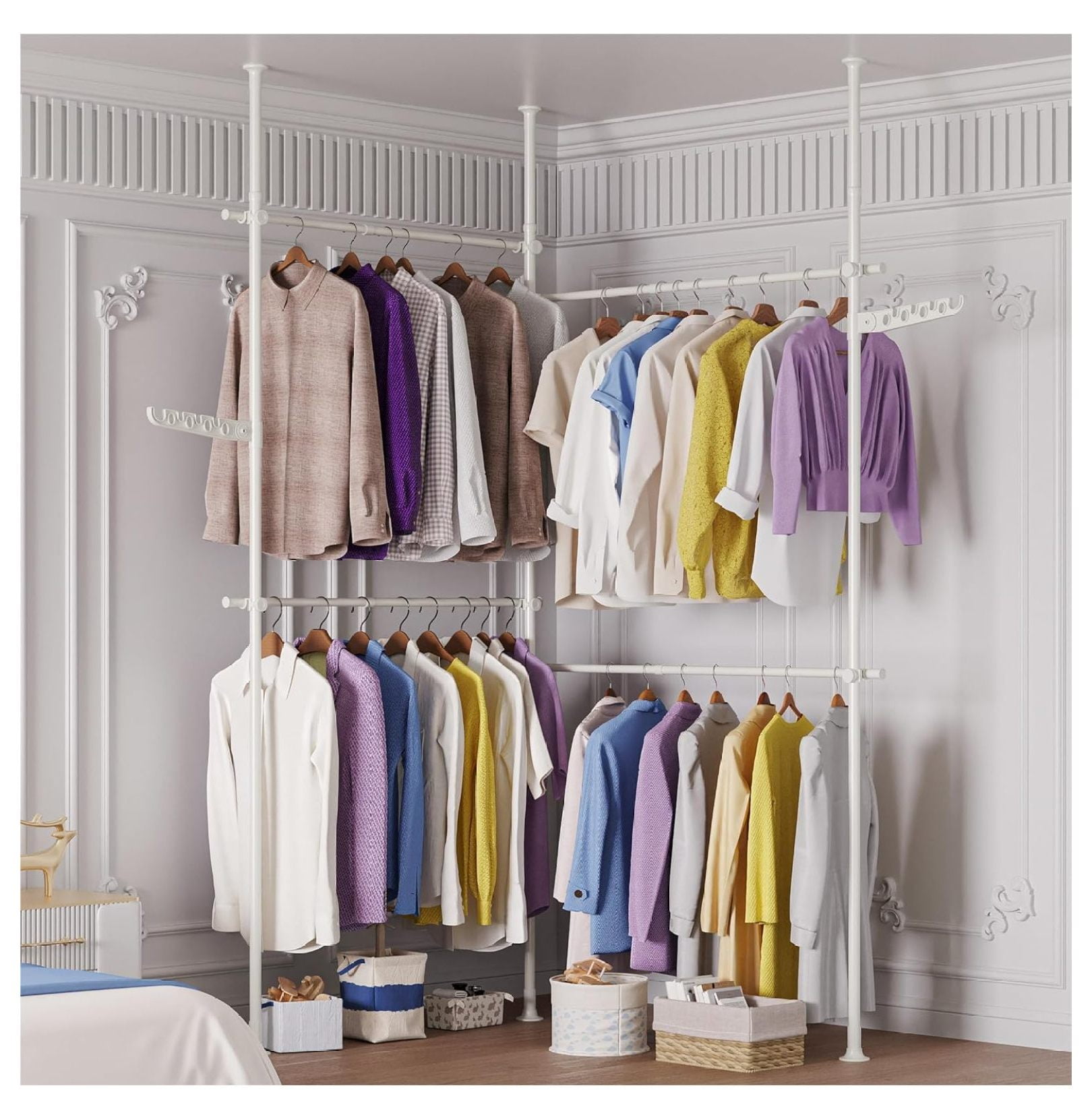 Superwum Floor to Ceiling Adjustble Garment Rack, Heavy Duty 2Tier Clothes Rack, Standing