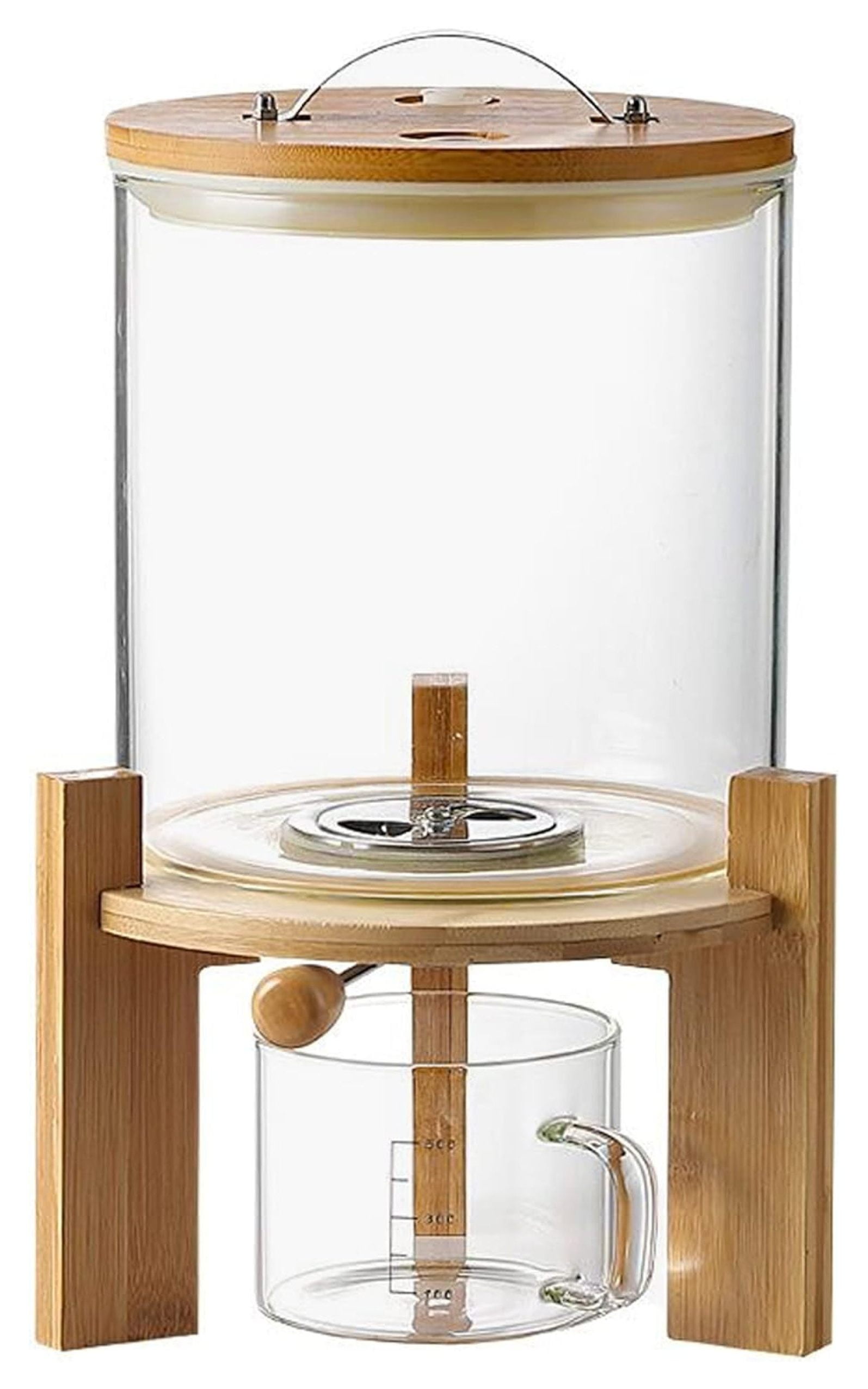 Superwum Glass Rice Dispenser with Bamboo Stand, Large Airtight Rice